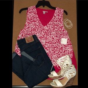 Halogen Sleeveless Red/White Blouse